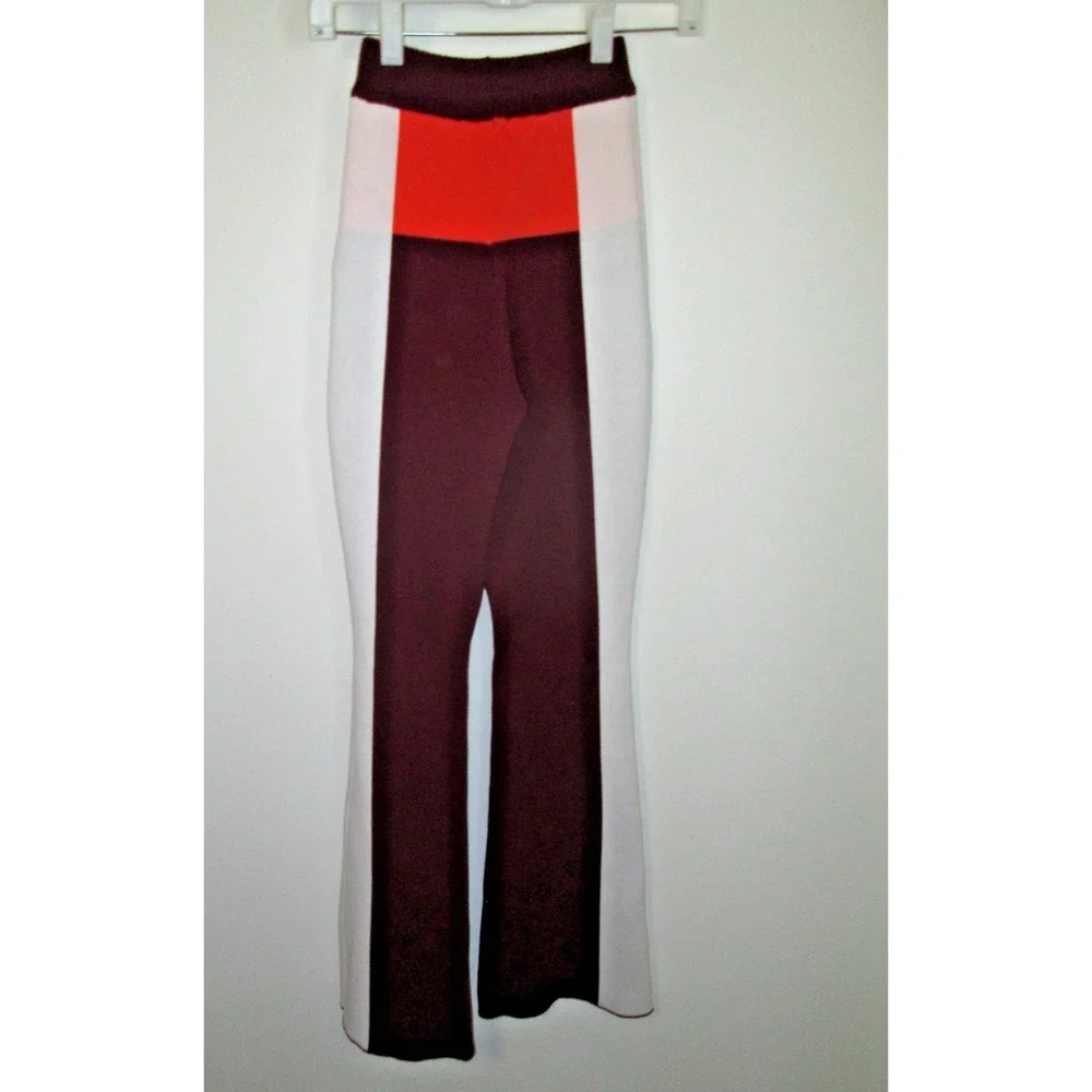 YLLW  Set Colorblock Size XS/S Burgundy Orange Knit‎ Cropped Top Flare Pants - Picture 6 of 12